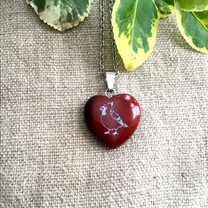 Red Jasper Heart & Engraved Cardinal Pendant